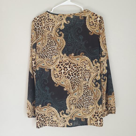 Chicos Womens Blouse Chicos 1 Standard Size 8 Leopard Print Sheer Lightweight - Picture 2 of 12